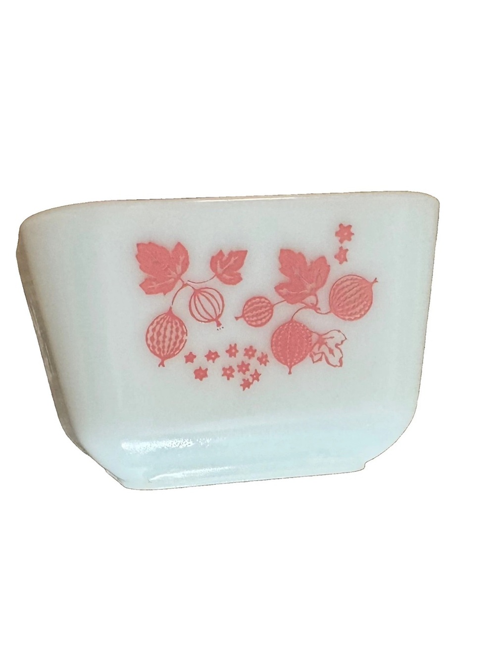Pyrex White Dish with Pink Gooseberry Pattern